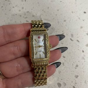 Michele Deco Baguette Watch - Gold with Diamonds